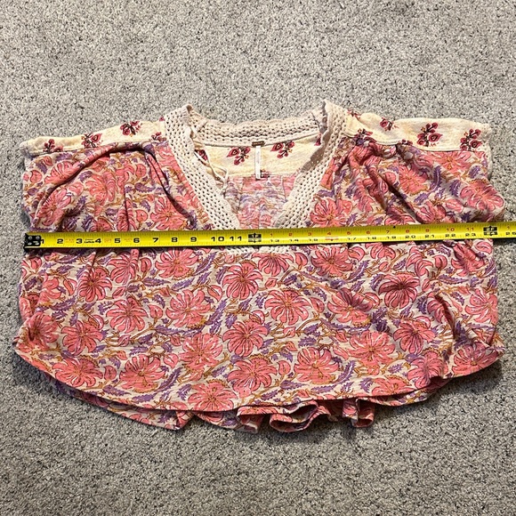 Free People Leilani Top ~ Floral Cream & Pink - Picture 8 of 12